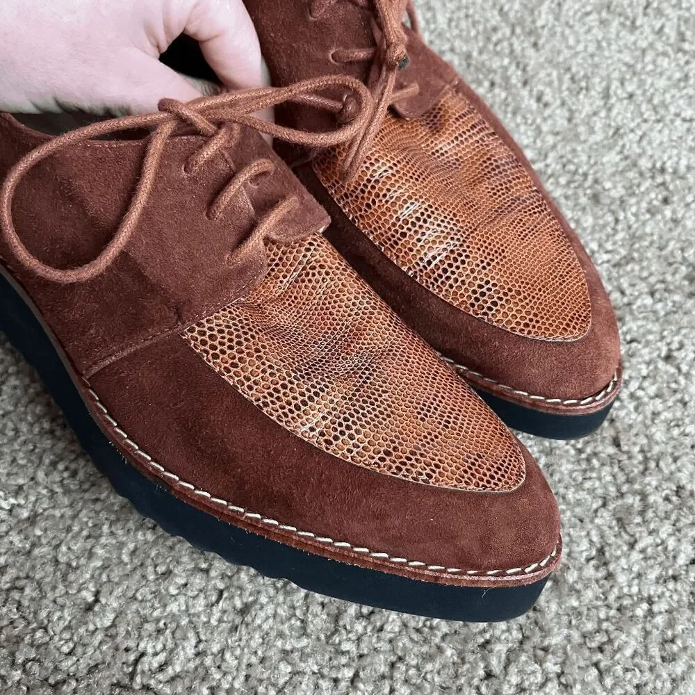 VTG Brenda Zaro Spain Suede Leather Platform Oxford Shoes Size 39